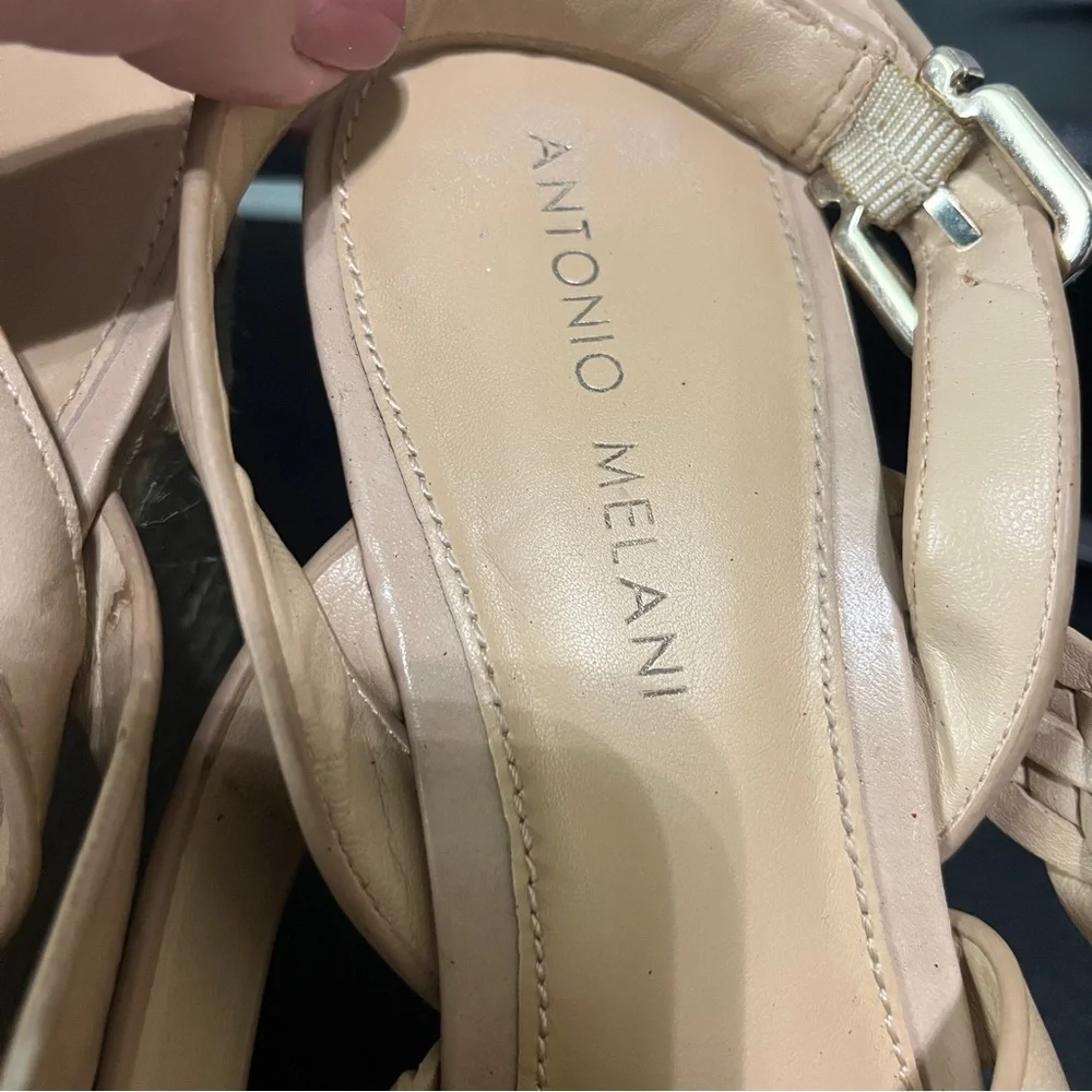 Antonio Melani Beige Nude‎ Braided Leather Espadrille Wedges Rope approx sz 5*